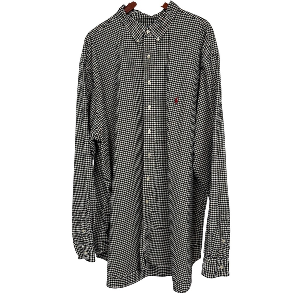 Ralph Lauren Mens 4XLT Tall Gingham Button Down Shirt Black‎ White Classic Fit